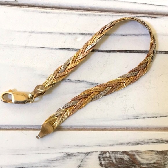 14k gold/925 5mm vermeil herringbone bracelet - Picture 1 of 4